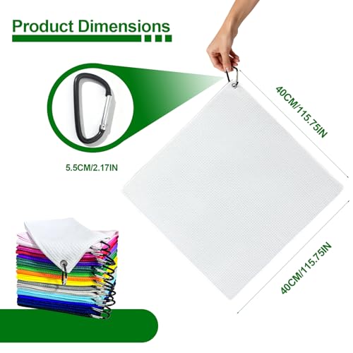 60 Pack Microfiber Golf Towels with Carabiner Clips - 16x16 Inches, Colorful Waffle Pattern for Golf, Yoga & Fitness