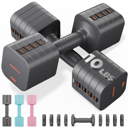 Adjustable Dumbbell Set 10LBS Pair - 5-in-1 Home Gym Weights for Strength & Rehab - Grey