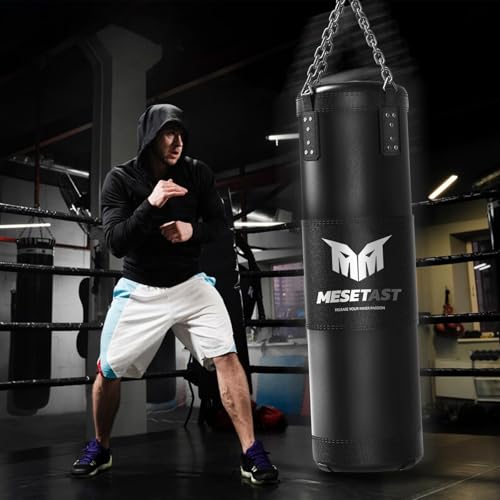 MESETAST Black 4ft Heavy Boxing Punching Bag Set with 12oz Gloves & Accessories