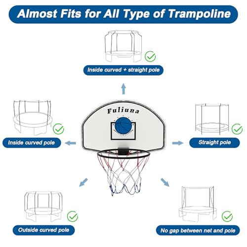 Universal Trampoline Basketball Hoop with Solar LED Lights, Adjustable for 25-32mm Poles