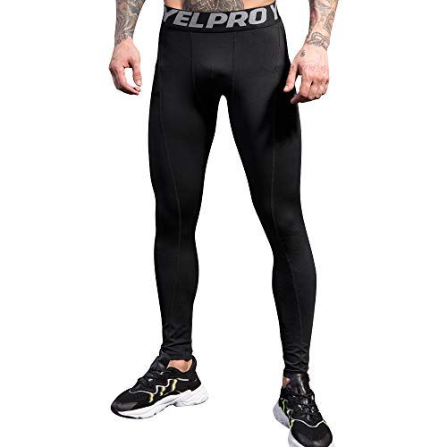 Men's Compression Pants Leggings - Cool Dry Baselayer Tights Large Black