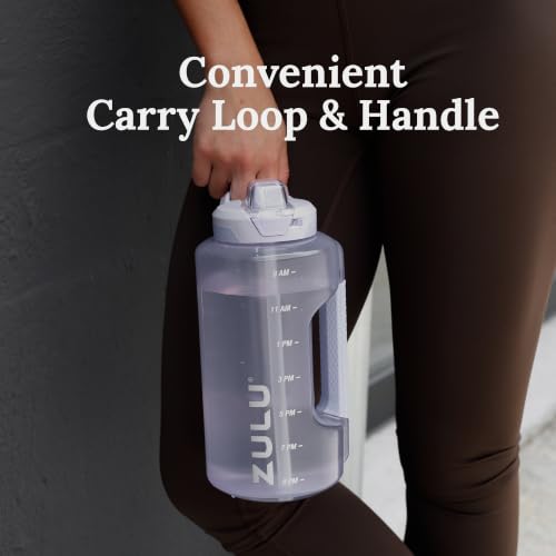 Zulu Goals Half Gallon Hydration Jug with Time Marker & Silicone Straw - Dusty Blue, 64oz