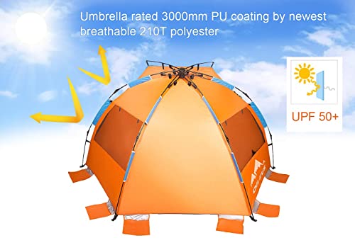 Oileus Extra Large 4-Person UV Beach Tent with Sand Pockets - Orange