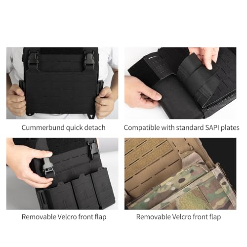 One Size Tactical Training Vest with PALS System - Black, Adjustable Straps