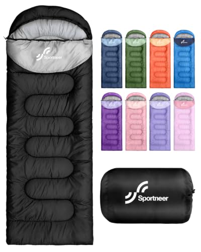 Sportneer 4.4lb 3-Season Sleeping Bag for Adults & Kids, Black & Light Gray