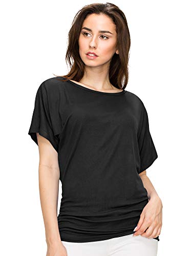 XX-Large Women's Casual Solid Short Sleeve Boat Neck Dolman Top with Side Shirring