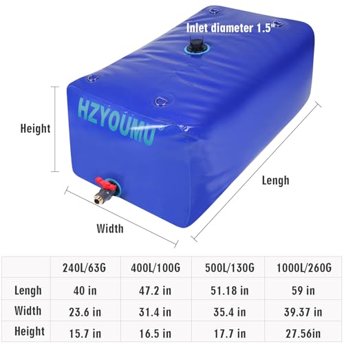 260 Gal Water Storage Bladder with Brass Connector - Foldable & Durable Outdoor Water Tank