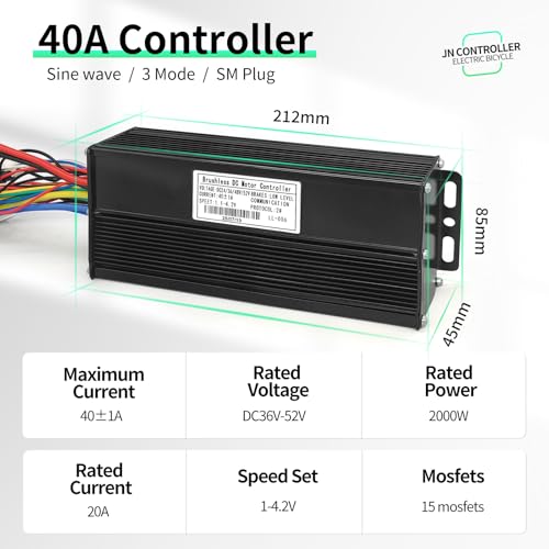 40A Brushless Ebike Controller with Color LCD Display for 1600W-2000W e-Bikes