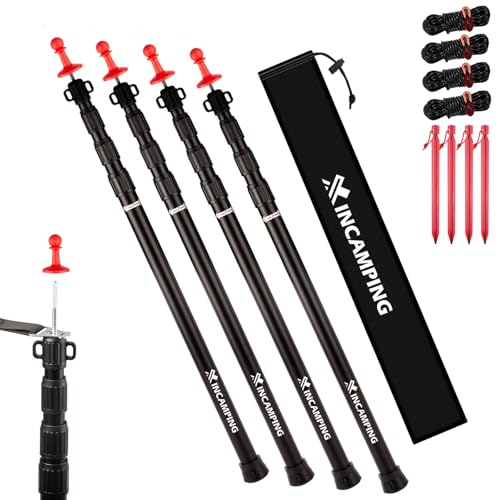 Adjustable Heavy Duty Tarp Poles 7.6FT - Aluminum Tent Poles for Camping & Outdoor Shelter - 4 Pack