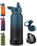 Insulated Stainless Steel Water Bottle with Straw & 3 Lids - Indigo Black 32oz