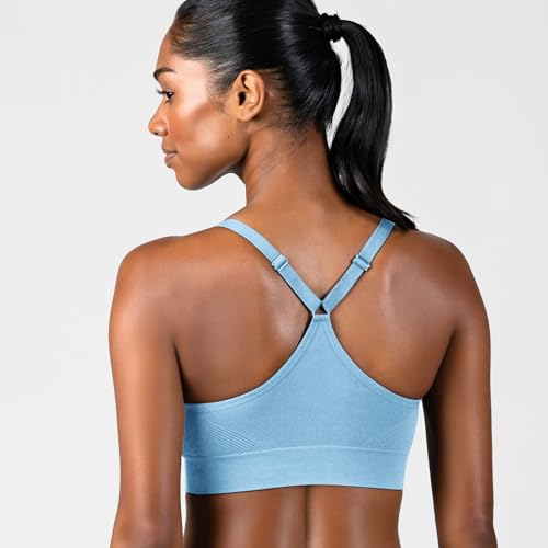 Women's Sports Bras 3 Pack - Medium Impact Seamless Cami with Removable Pads - Navy, Blue, Grey