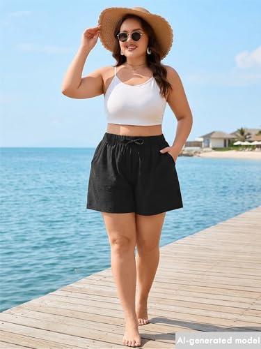 Plus Size Relaxed Fit Shorts for Women with Pockets - Black 3X