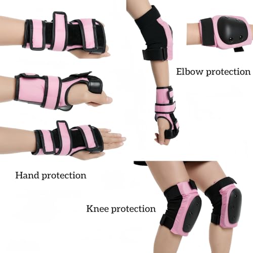 Adult Pink Knee and Elbow Pads Set with Wrist Guards - Large (110–143 lb)