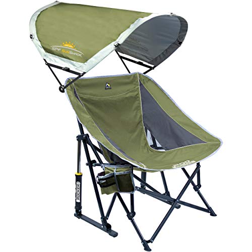 Outdoor Rocking Chair with Sunshade Canopy - Folding Portable Lounger - Green Variation