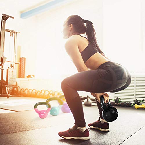 Vinyl Kettlebell Set 5 10 15 lbs - Durable Flat Bottom Workout Weights