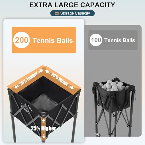 Black Extra Large Tennis Ball Hopper Cart with Wheels & Removable Bag