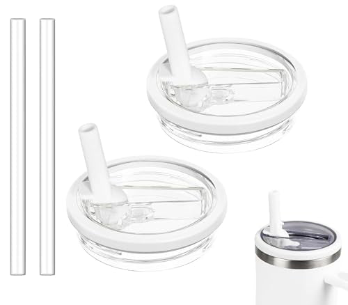 White 2 Pack 30 oz Tumbler Flip Straw Lid Replacement for Stanley Quencher