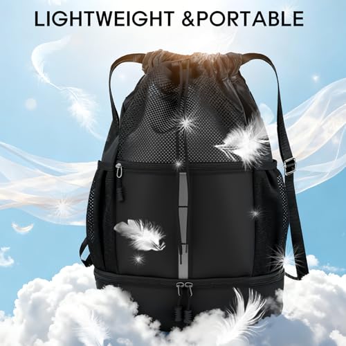 Large Capacity Soccer & Basketball Drawstring Backpack with Shoe Compartment