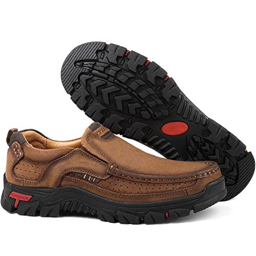 COSIDRAM Men's Brown Leather Slip-On Loafers - Casual Sneakers