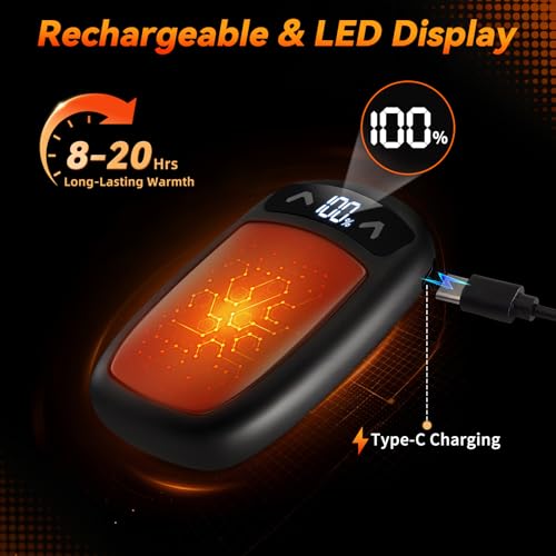 KYEKIO Black Rechargeable Hand Warmer 2Pack with LED Display, 3 Temp Portable Magnetic Electronic Hand Warmers