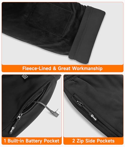FERNIDA Heated Fleece Pants for Men Women with Battery Pack - Medium Black