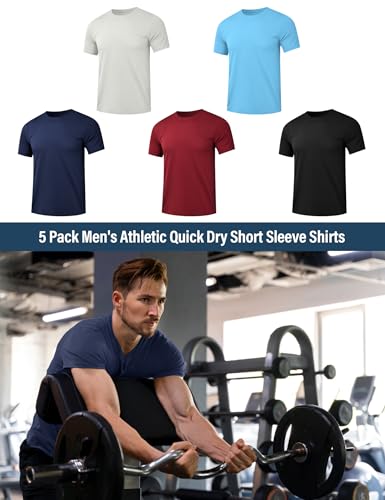 HOPLYNN Men's Athletic T-Shirts - 5/7 Pack Short Sleeve Dry Fit Tops with Variations
