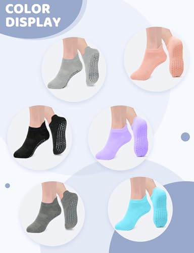 Large 6 Pairs Grip Socks for Women Men Non Slip Yoga Pilates Barre Hospital Socks - Black
