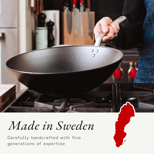 13-Inch Seasoned Carbon Steel Wok - Professional Swedish Cookware for High-Heat Cooking