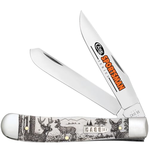 Deer Embellished Pocket Knife with Bone Handle - Sportsman Trapper CA81220