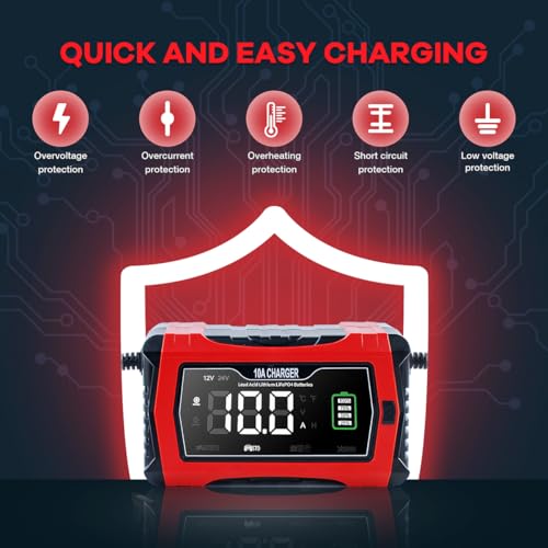 Smart Battery Charger 10A 12V & 24V with Repair Function - Lithium & Lead Acid