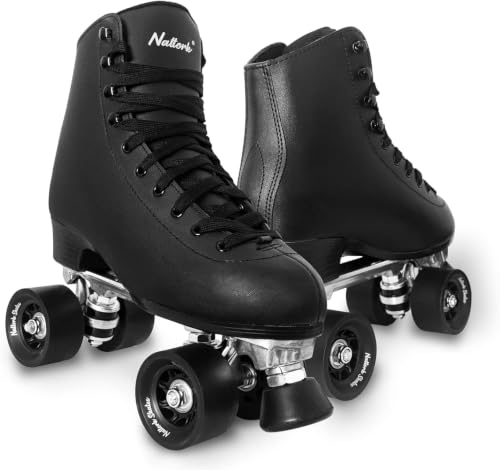 MonSports Adult & Kids Roller Skates for Indoor & Outdoor Use - Black, White, Derby Style, Women's 14 / Men's 13