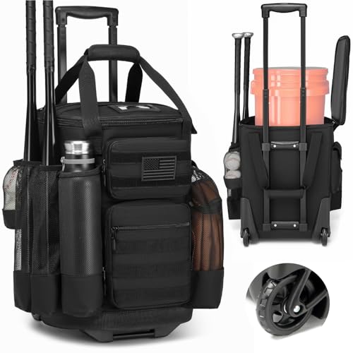SunForMorning Black Baseball Bucket Bag with Wheels for Coaches, Fits 6 Gallon Bucket