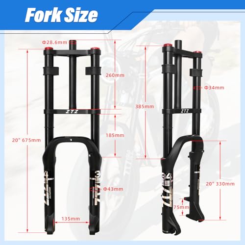 Exceedhub 20 Inch Black Fat Tire Air Suspension Fork 180mm Travel MTB E-Bike