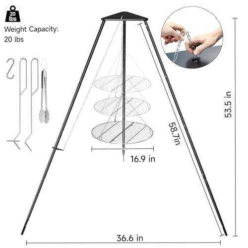 Campfire Tripod for Cooking with Circular Grill Grate - DPZM Variation A