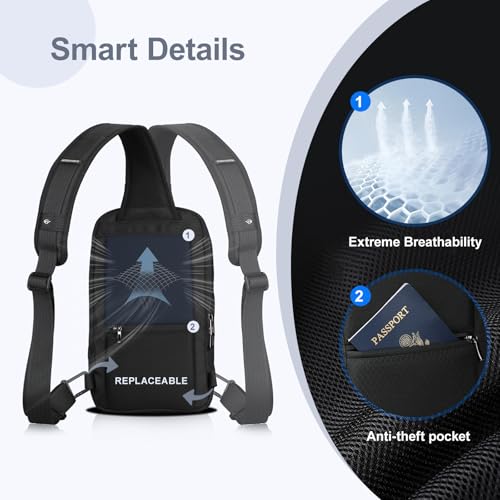 Men's Water-Resistant Sling Bag - Black, Compact Crossbody for Daily Use