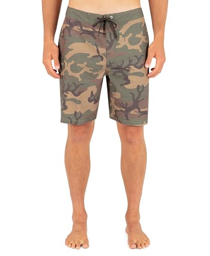 Hurley Men's Phantom 4-Way Stretch Boardshorts 9" Inseam, 20" Outseam, Quick Dry, Olive Camo Cargo - 36