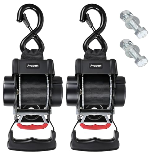 Heavy Duty Retractable Boat Tie Down Straps - Black, 1.75in x 6ft