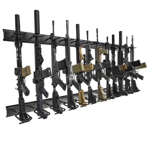 Upbci Gun Rack Wall Mount - Adjustable Aluminum 12-Slot Black Variation