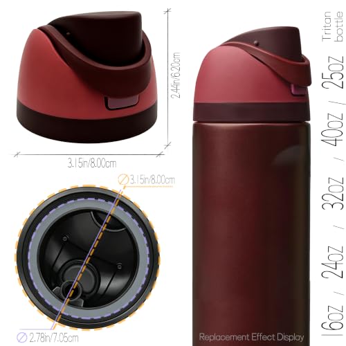 Replacement Lid for Owala FreeSip Water Bottles 16/24/32/40oz Stainless Steel & 25oz Tritan - Black Cherry