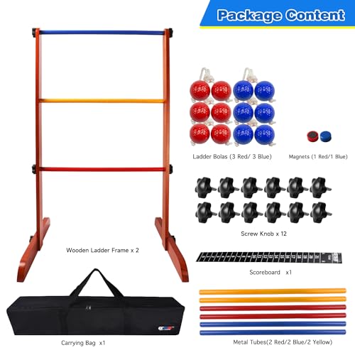 GSE Ladder Ball Toss Game Set with 6 Golf Bolas & Carrying Case - Wood Game Set