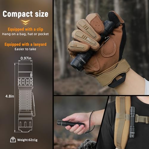 Wurkkos TD02 Black LED Tactical Flashlight 2000 Lumens Rechargeable