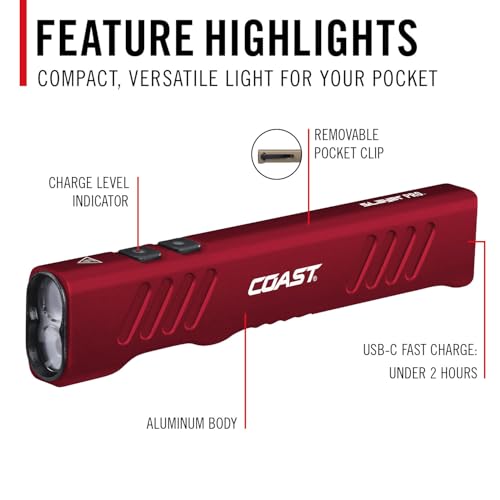 Rechargeable LED Flashlight with Spot/Flood Beams - Red - 1150 Lumens