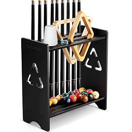 Pool Cue Stick Floor Stand Holder with Cone Chalk - Black, Wood