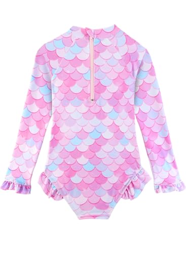 Pink Mermaid Baby Girl Ruffle Swimsuit One Piece with UPF 50+ Sun Protection - 4-5T