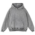 X-Large Mens Oversized Acid Wash Hoodie Cotton Pullover Streetwear Grey