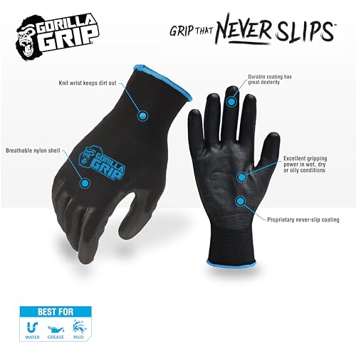Gorilla Grip Never Slip All-Purpose Grip Gloves Medium Black/Yellow