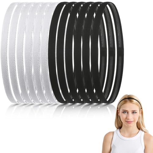 Sport Elastic Headbands Set of 12 Non-Slip Fitness Sweatbands for Men Women - Black White
