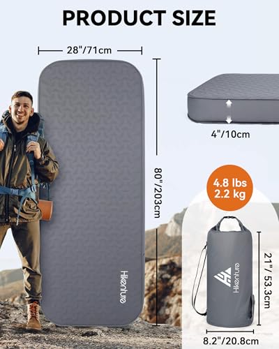 Self-Inflating Camping Sleeping Pad 4-Inch Thick with Electric Pump - Single 80x28