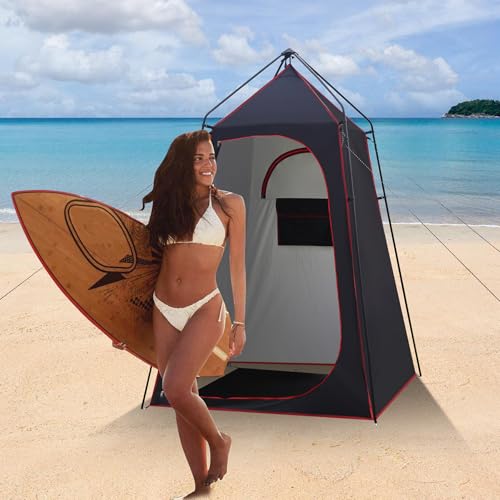 Castle Unicorn Black Camping Shower Tent with Privacy & Floor, 7.2 ft Portable Outdoor Shelter