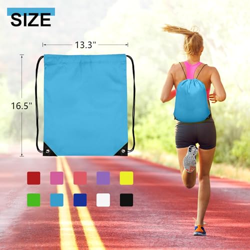Drawstring Backpack Bulk 10PCS Polyester Cinch Bags - Sky Blue